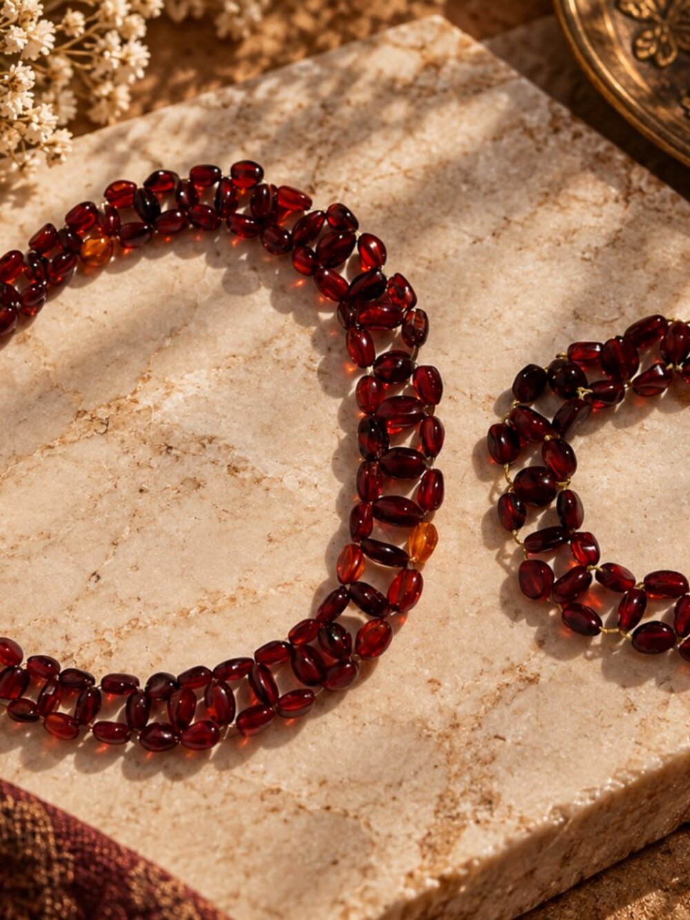 Vintage Cherry Red Baltic Amber Beaded Jewelry Set